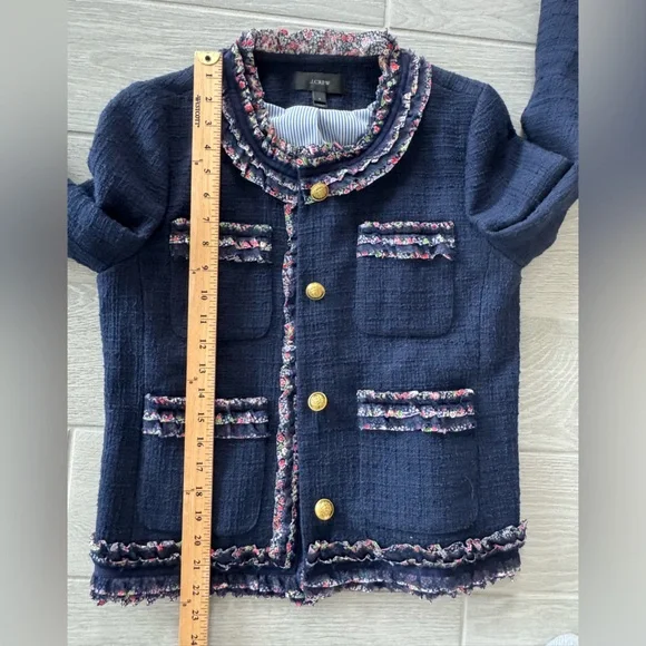 J CREW Lady Jacket Liberty London Ruffle Navy Blue Size 6 Like New - Picture 6 of 8